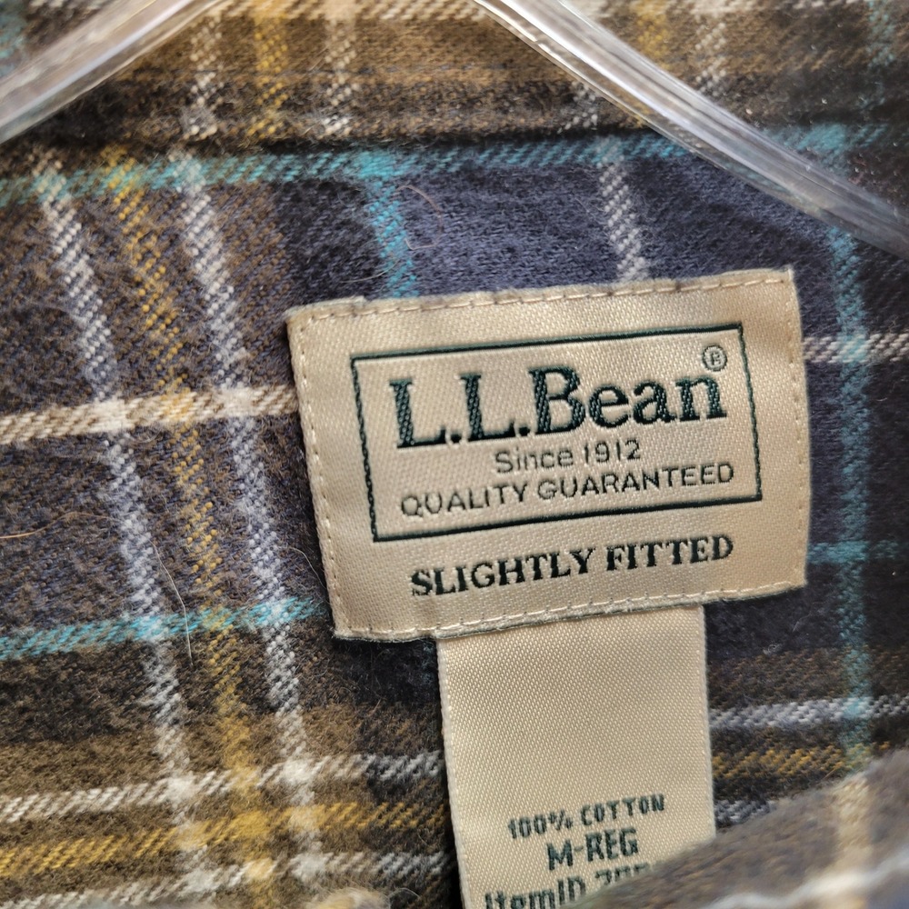 LL Bean Mens Flannel Shirt Medium Slightly Fitted Plaid Blue Green 298167 - Picture 2 of 13
